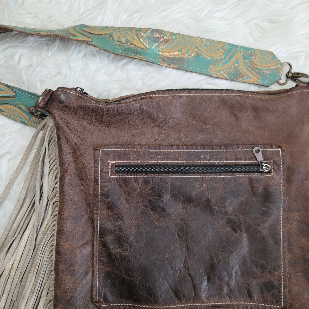 Dancing Cactus Designs Cowhide Fringe Crossbody Bag Turquoise Leather Western - Picture 12 of 16